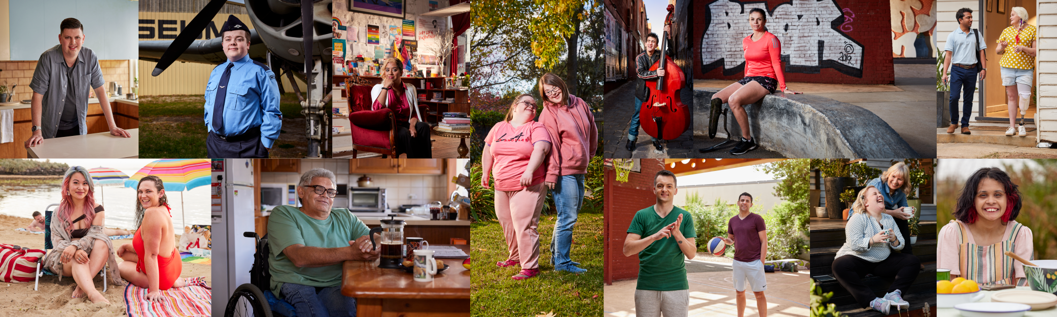 A collage of images showing various people with disability who are participants in the NDIS.