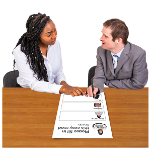 Person getting help to look at a document