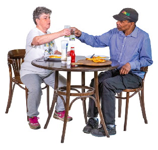 2 people eating a meal together