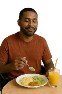 Person sitting up to eat